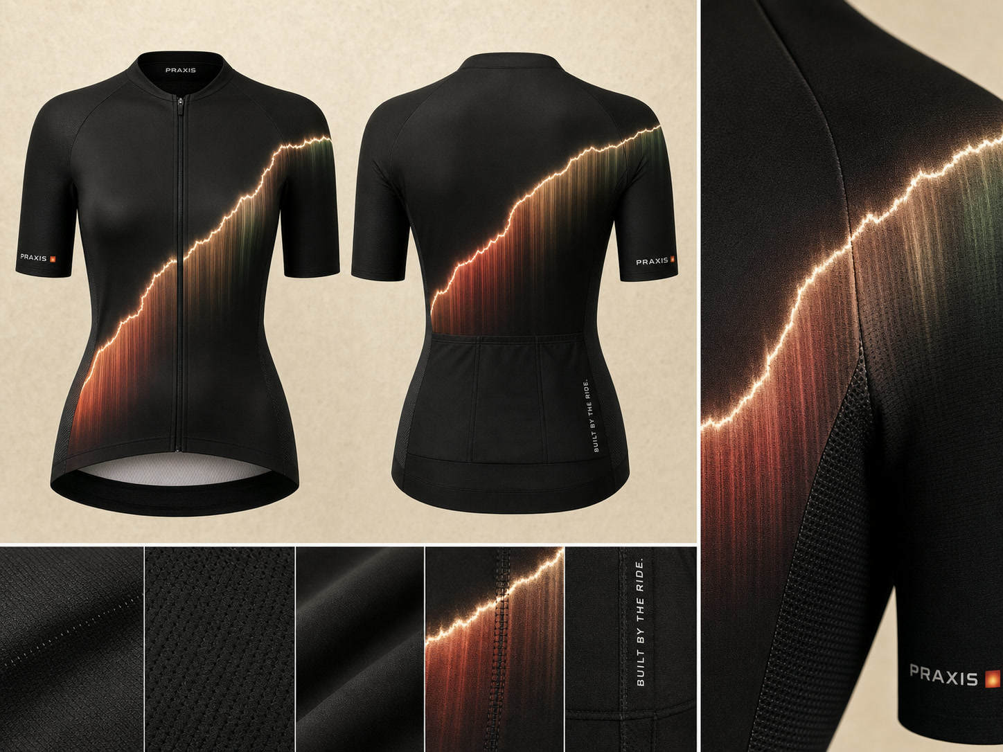 Ink black Alpenglow Trace jersey with a luminous ember route