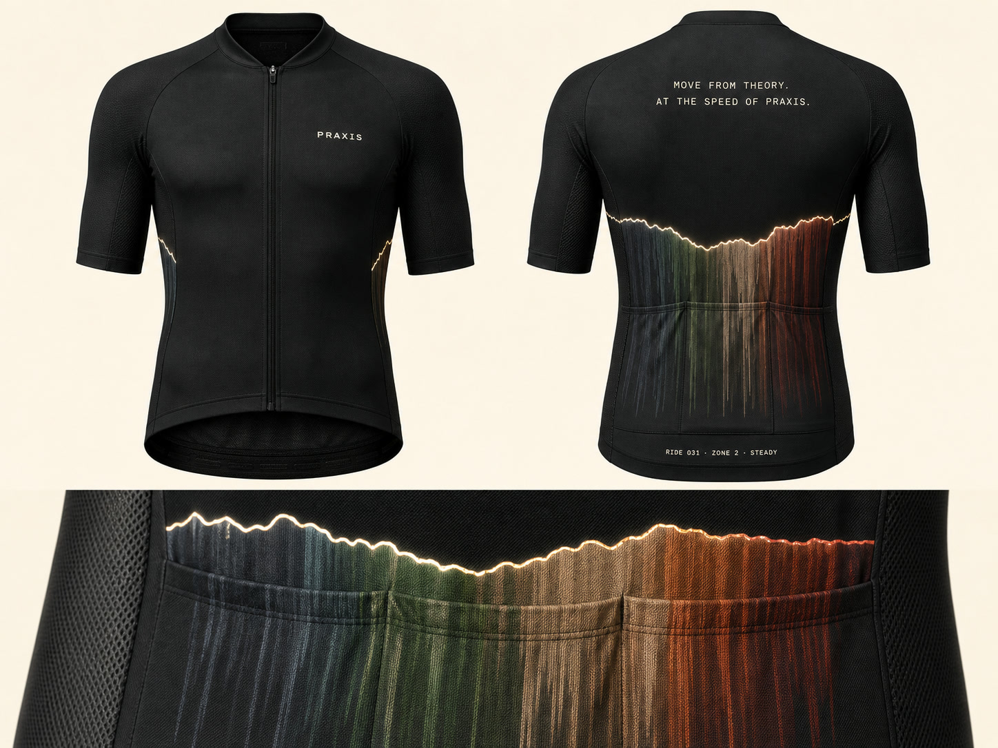 Black jersey with an effort curtain following a route trace